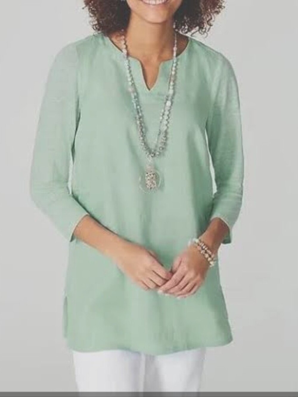 J.jill Women's Love Linen Tunic Top Light Green SZ LP